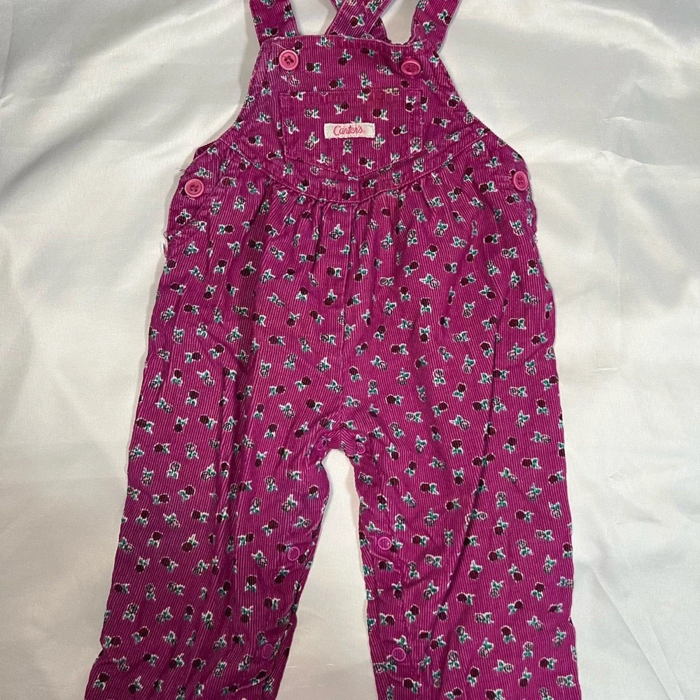 Vintage 90s Carter’s Corduroy Overalls‎ 18M Girls Floral Pink Purple
